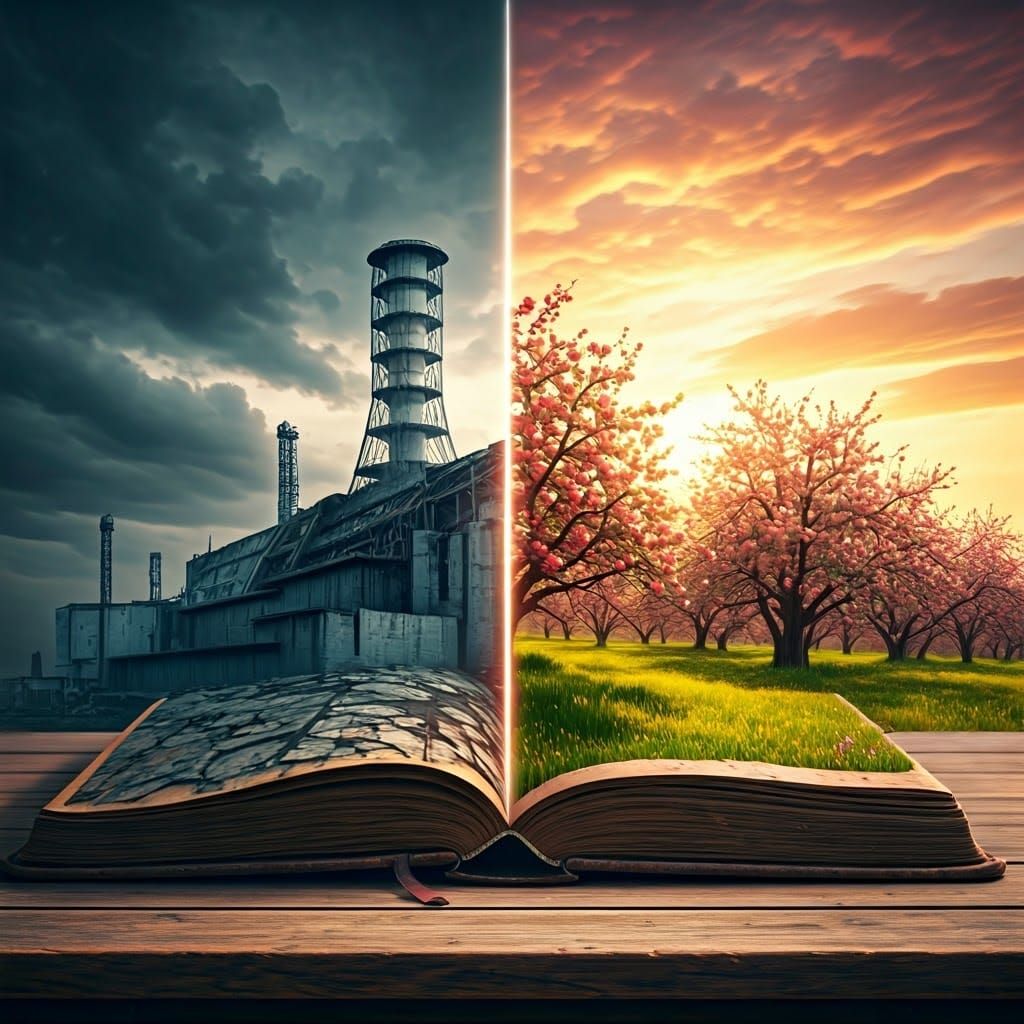 Chernobyl Disaster and Blossoming Orchard in Book