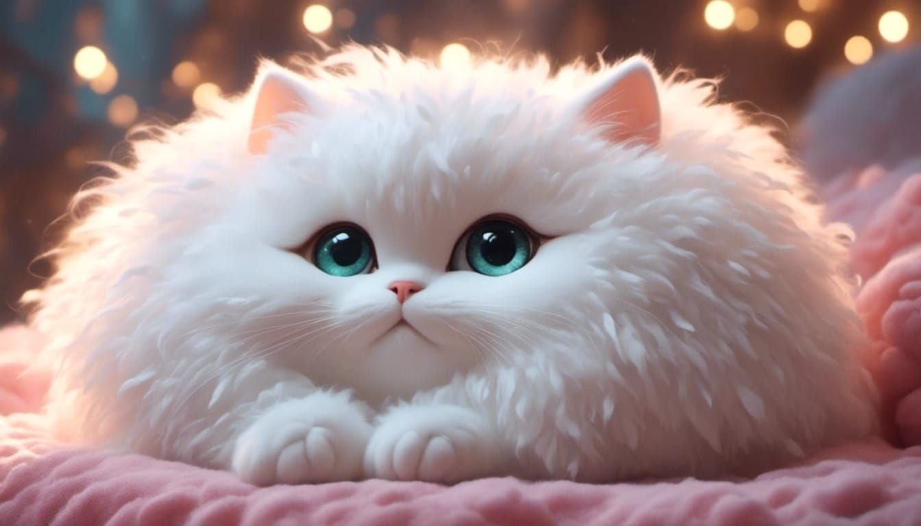 <lora:Cuteness:1.0> <lora:eye:1.0> adorable big eyed fuzzy white fat cat on a round bed