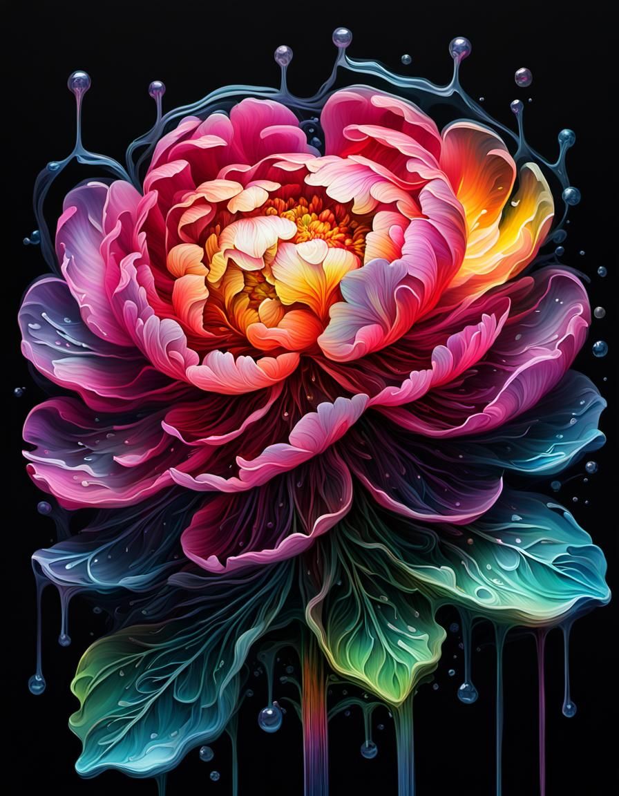 Neon Glass Peony: Filigree Macro in Graffiti Art