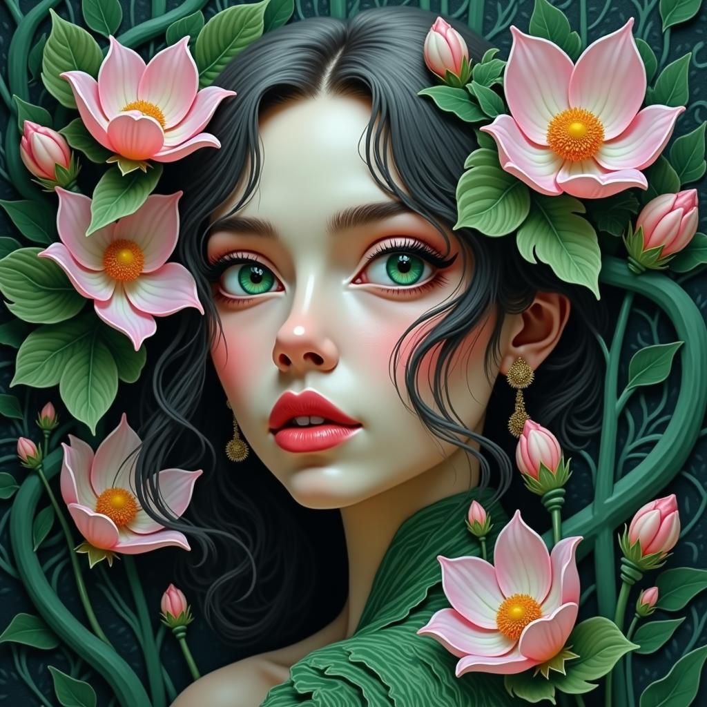 Emerald-Eyed Lady in Art Nouveau Style