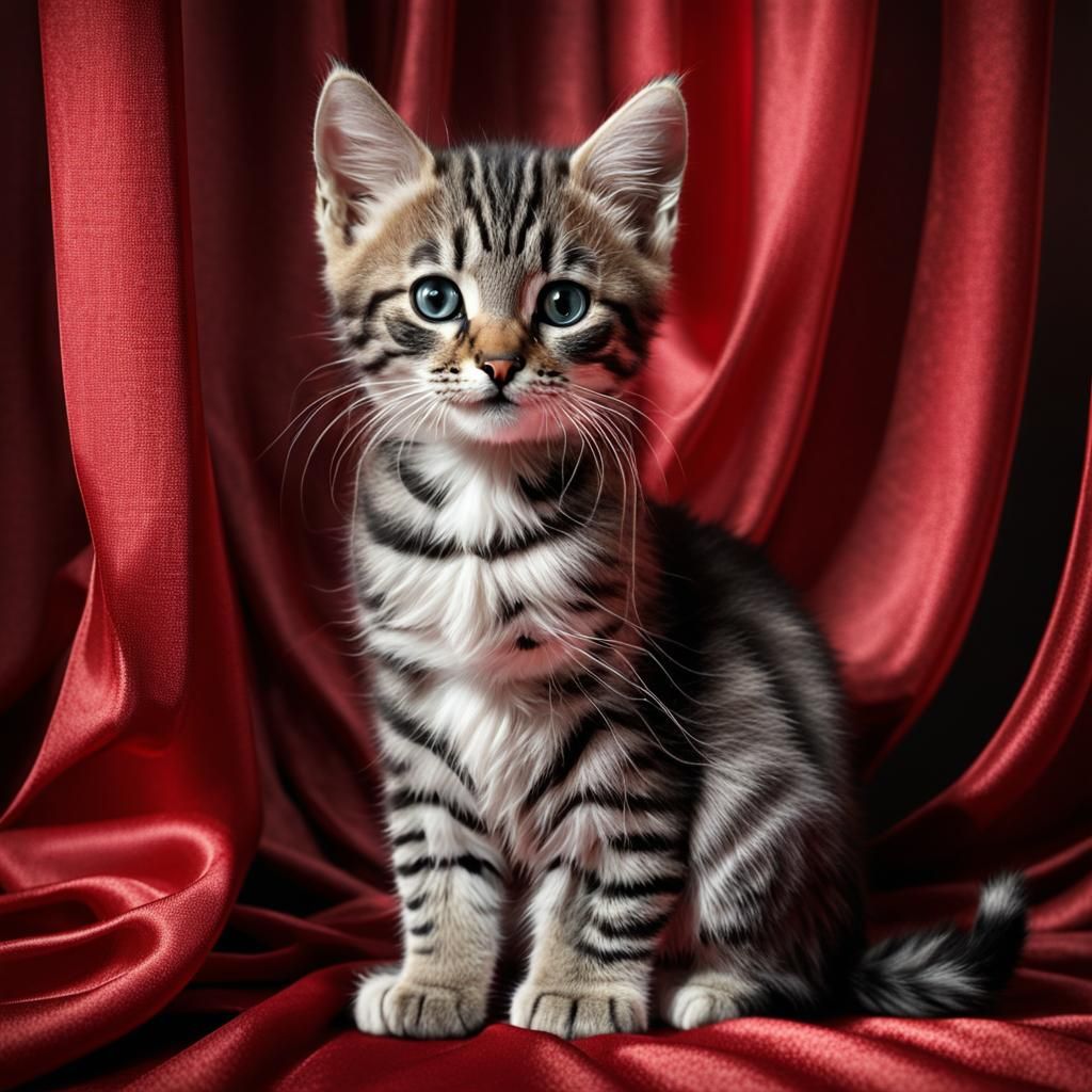 Grey Tabby Kitten Portrait in Hyperrealistic Detail