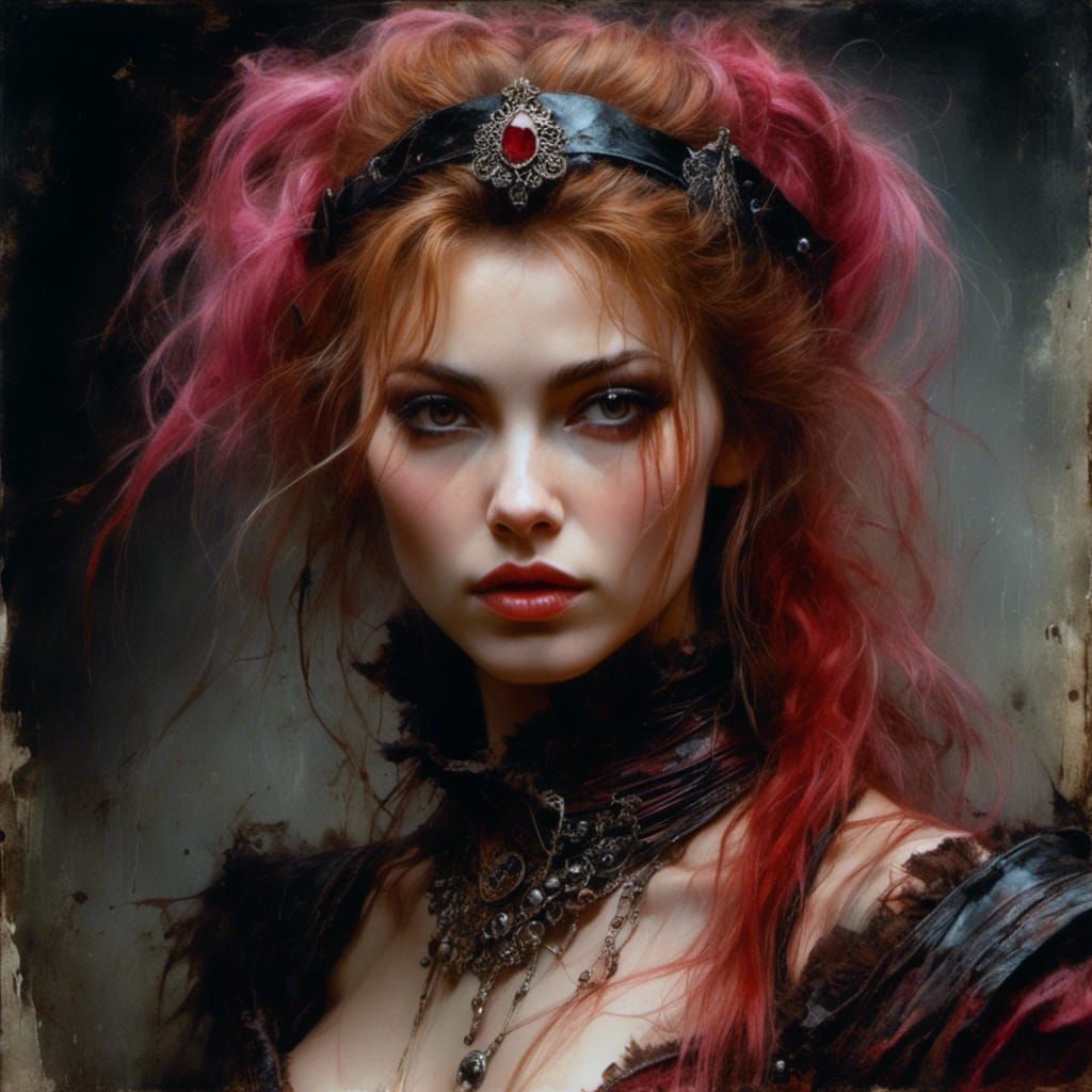 Glamorous Woman in Latex Corset, Hyperrealistic Portrait