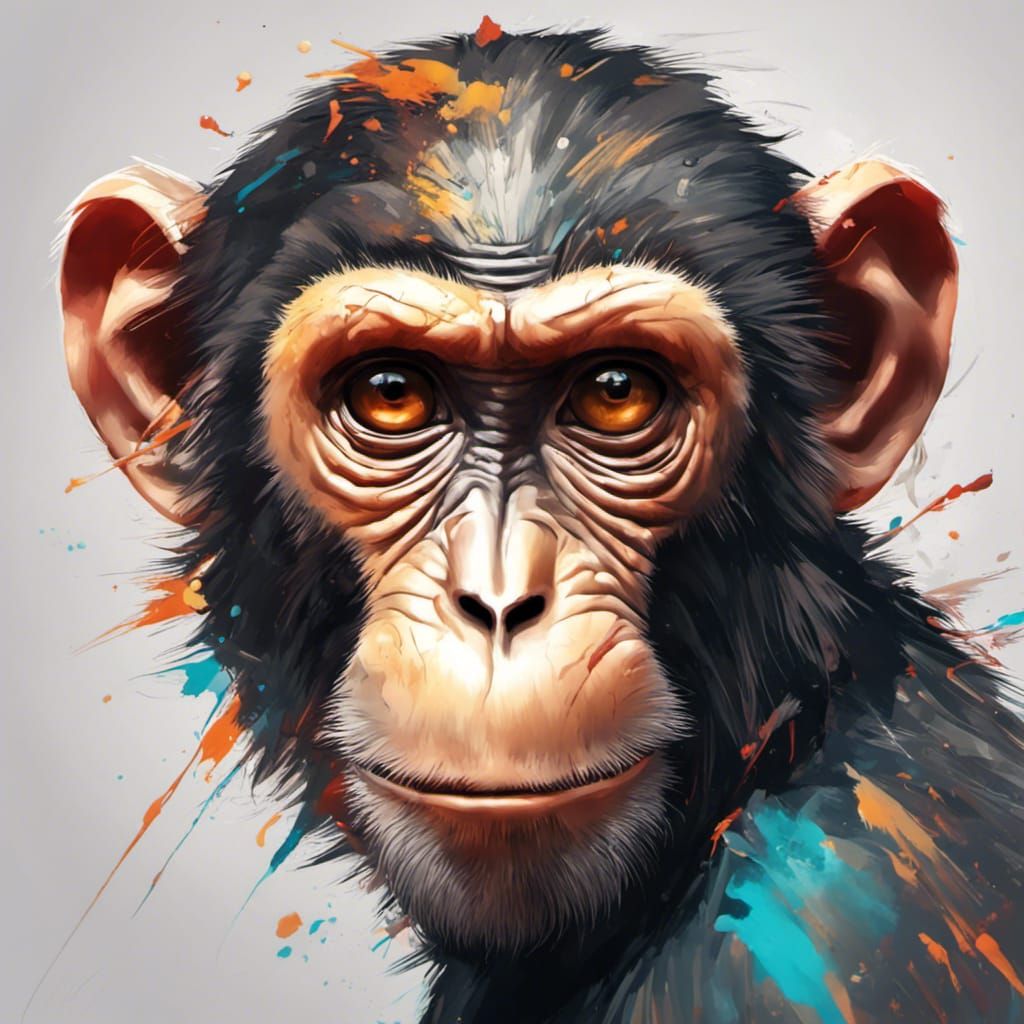 Intelligent Monkey Portrait in Hyperrealistic Splash Art