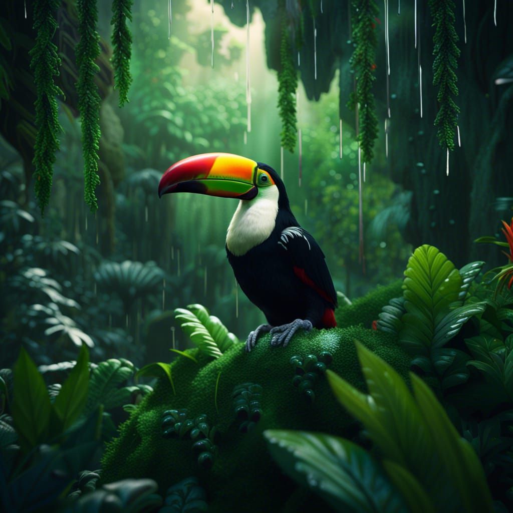 Toco Toucan in Lush Rainforest: Fantasy Concept Art