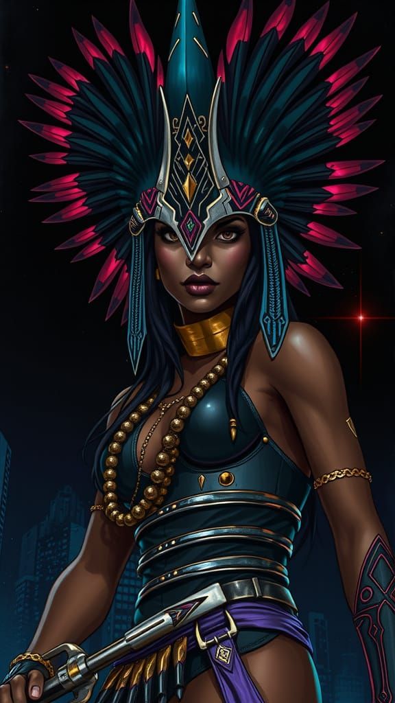 Regal Yoruba Warrior Princess in Futuristic Armor