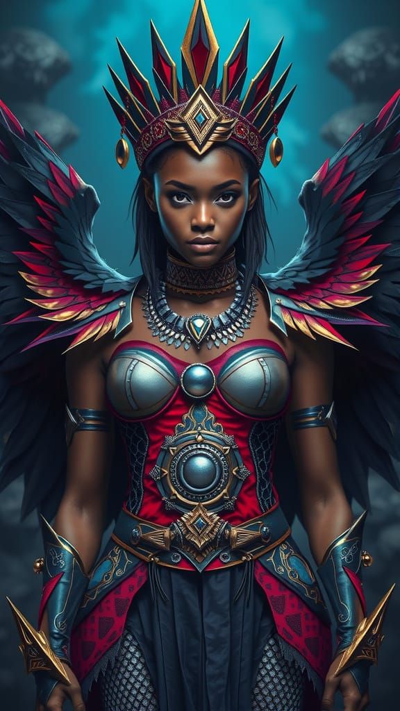 Regal Warrior Princess in Futuristic, Afrofuturist Armor