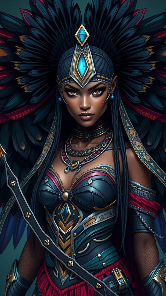 Regal Warrior Princess in Cyberpunk-Inspired Armor