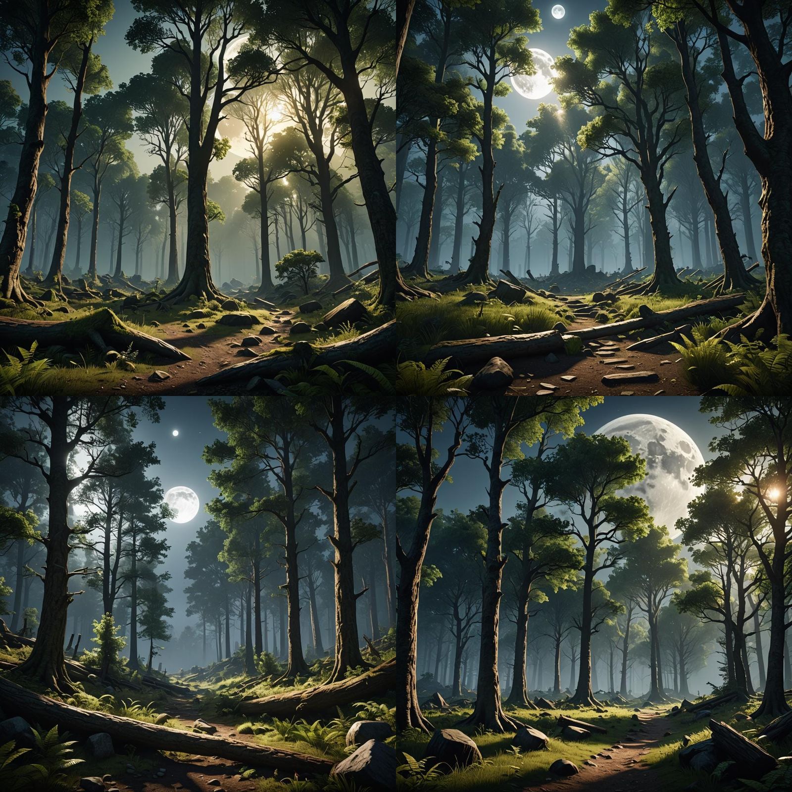 Forest with Full Moon in 3D Game Style