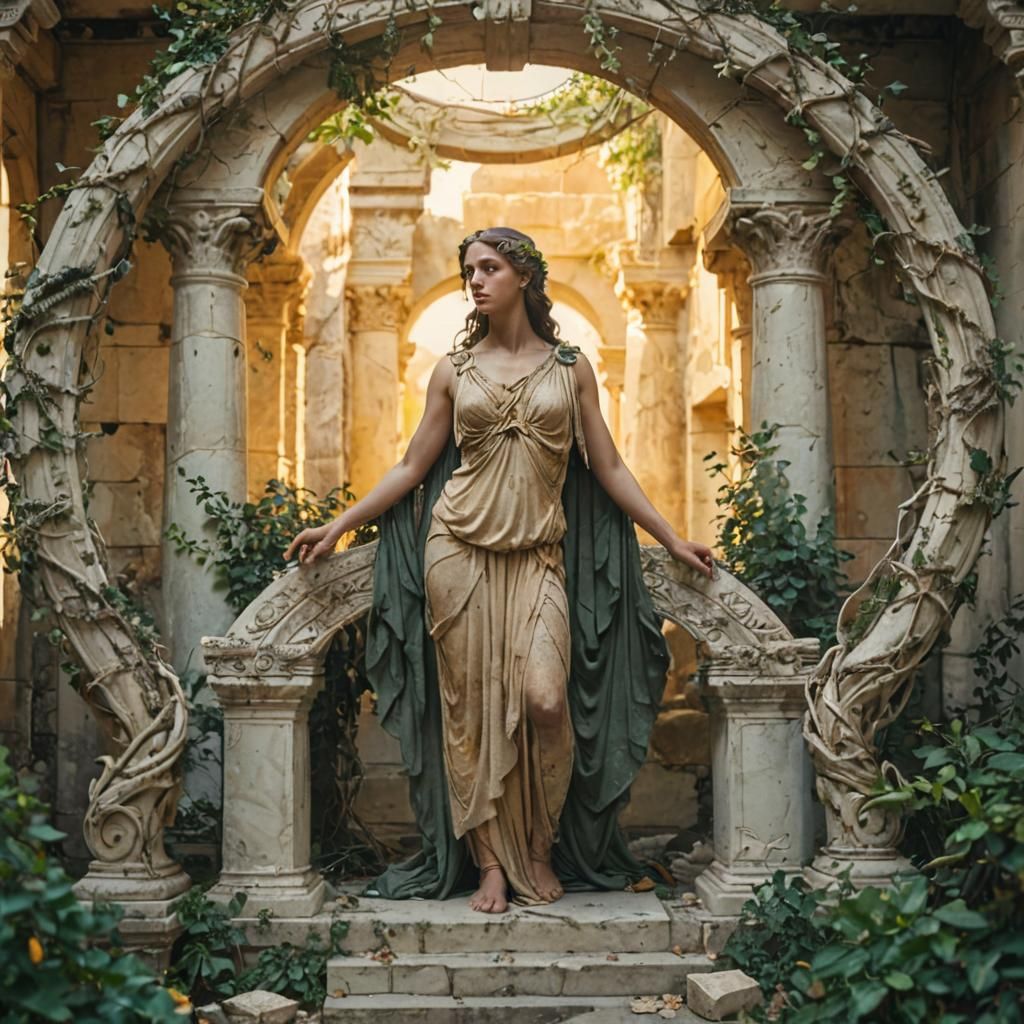 Atlantean Goddess Marble Sculpture in Golden Light