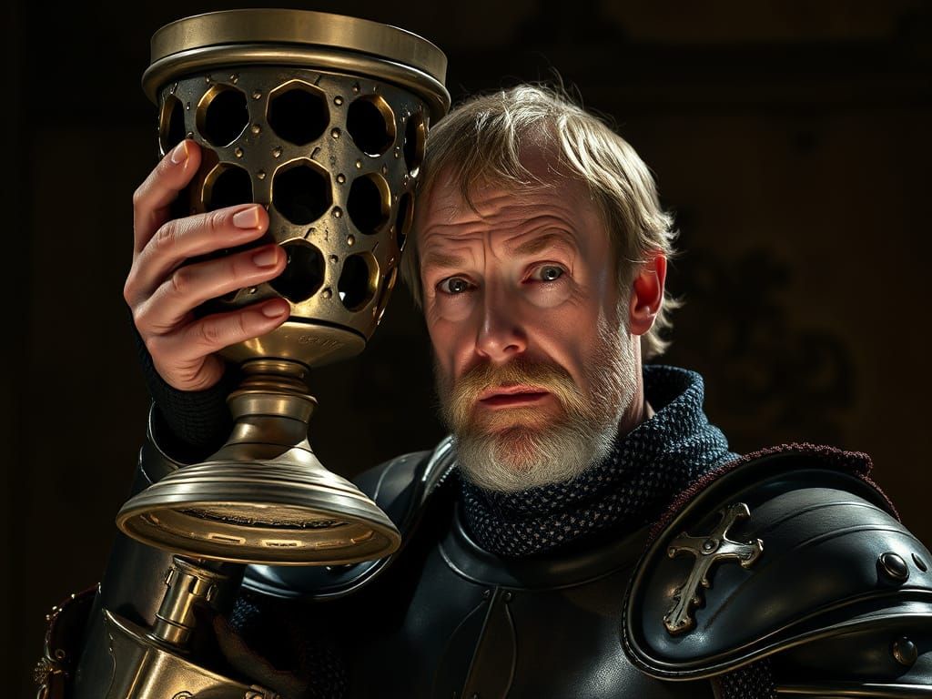 Photorealistic Monty Python Knight Holds Up Holey Grail in R...