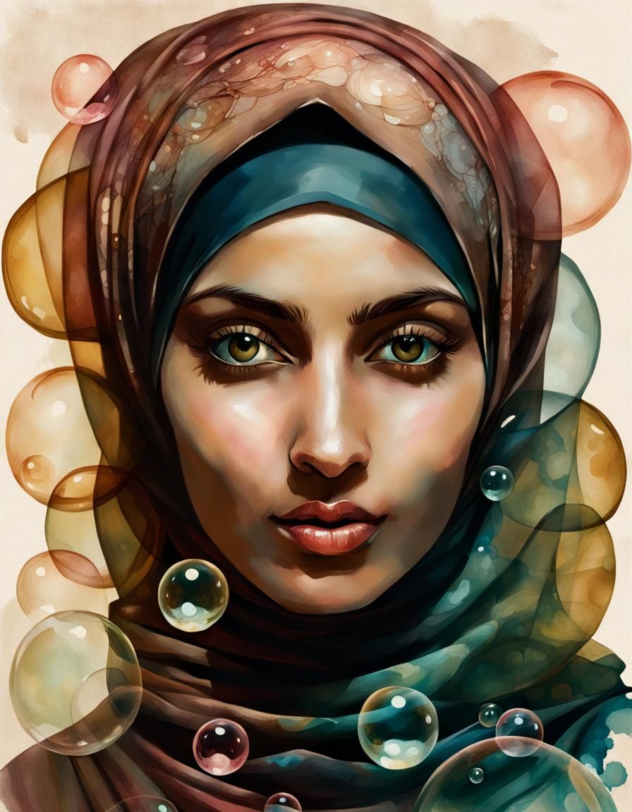 Hijabi Woman Portrait in Alcohol Ink Style