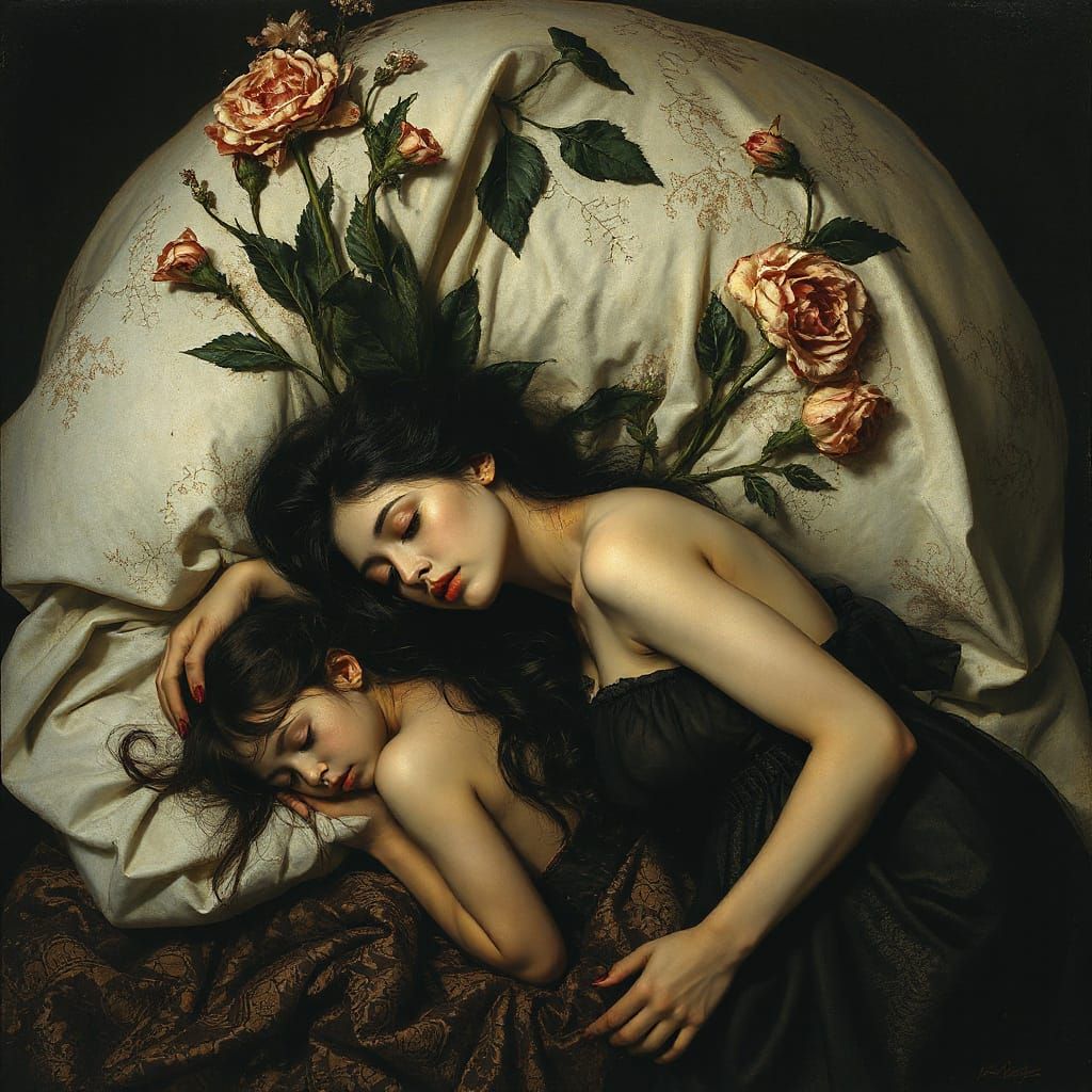 Dark Renaissance Goddess Slumbers in Shadows