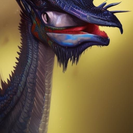 Detailed Cassowary Dragon Portrait in Art Nouveau Style