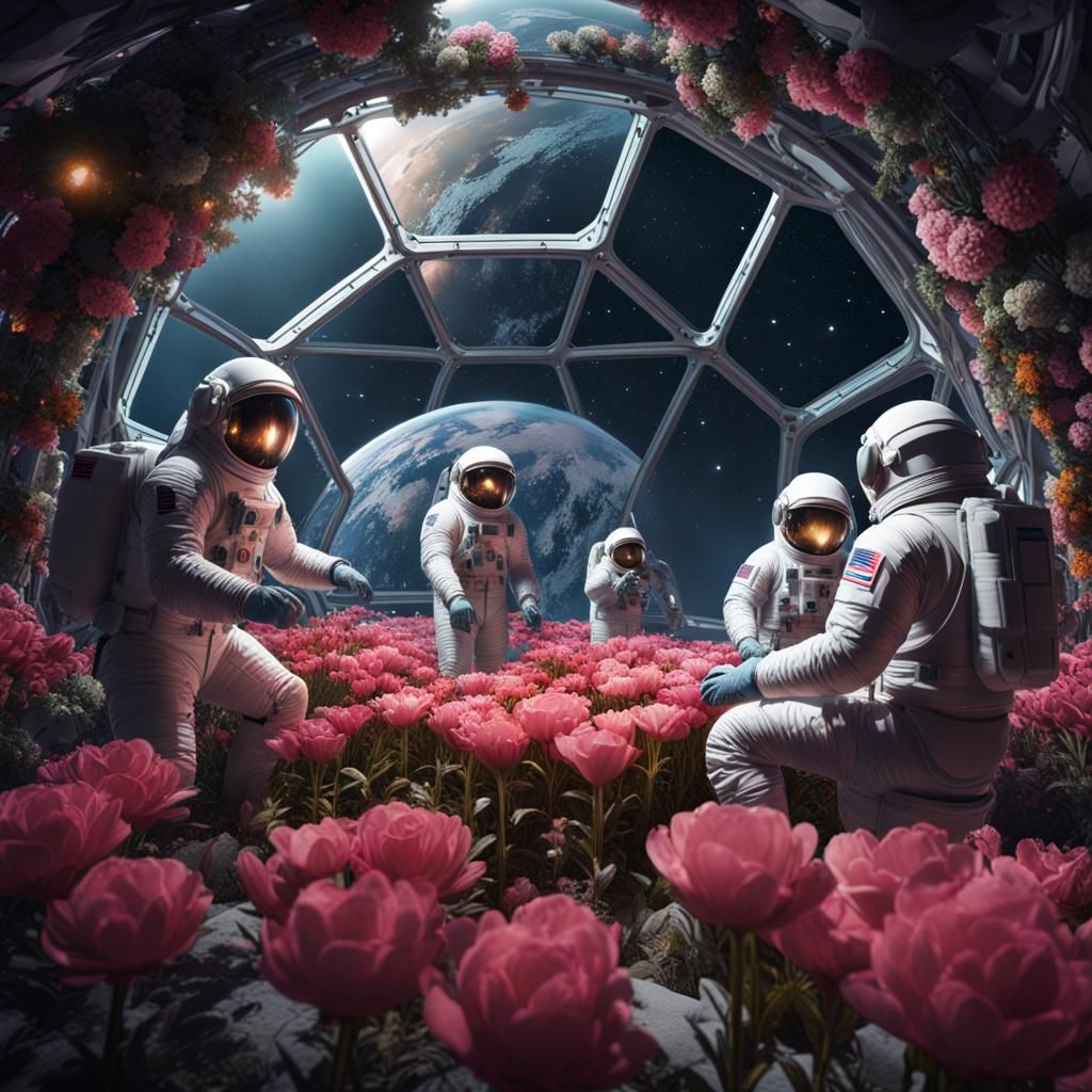 Astronauts Tend Lunar Garden in Geodesic Dome