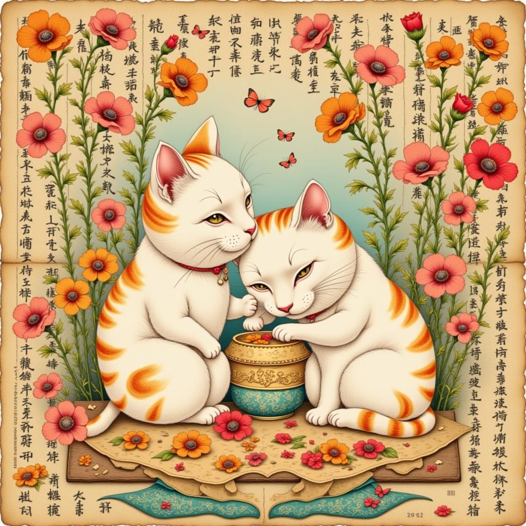 Whimsical Chibi Cats in Golden Age Luxury Horror