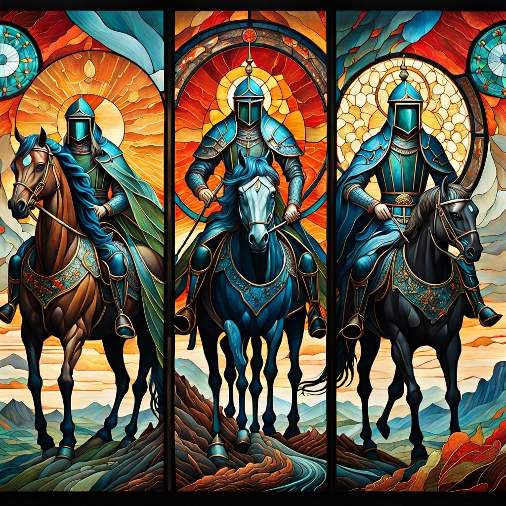 Apocalyptic Horsemen Stained Glass Polyptych