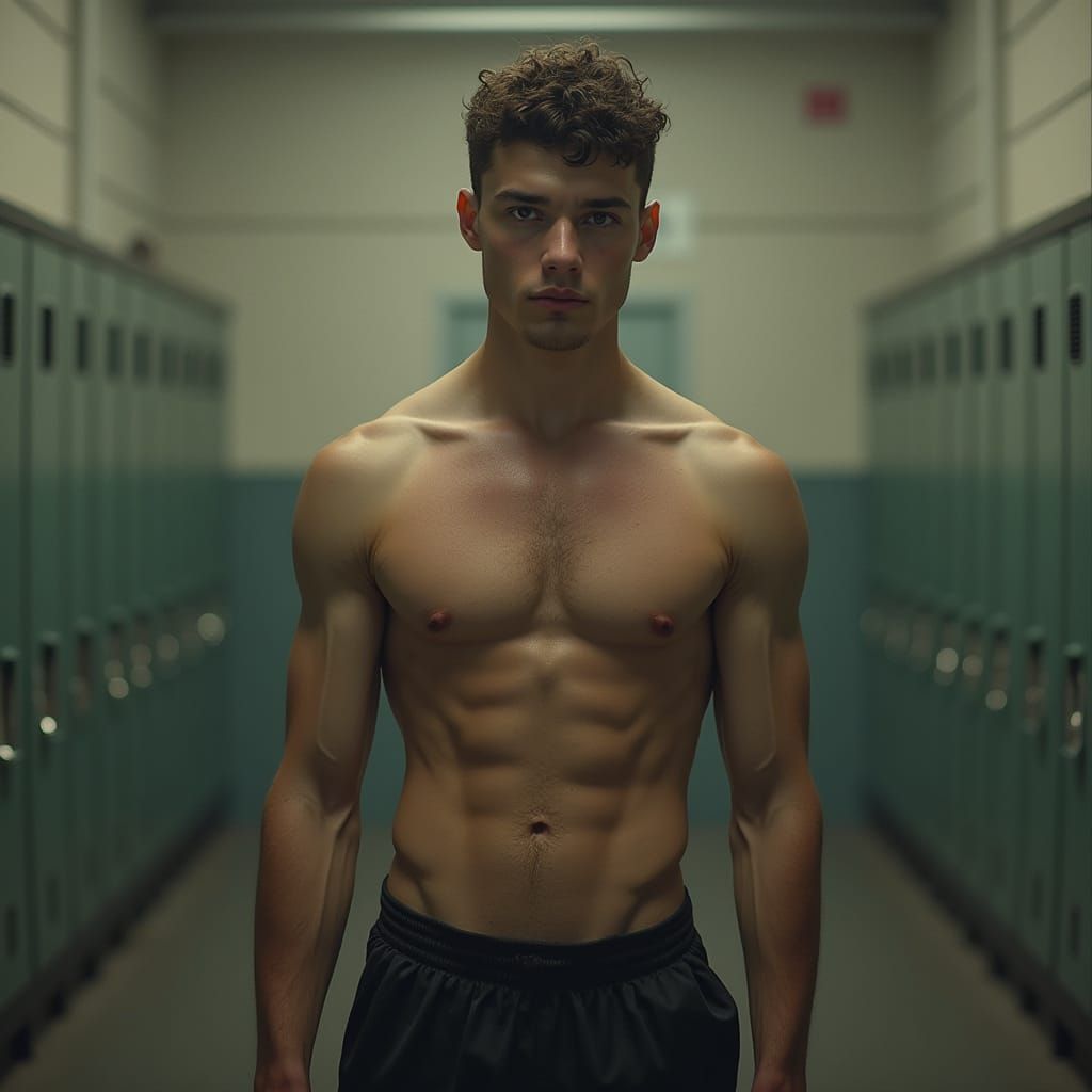 Hyper-Realistic Locker Room Scene in Neutral Tones