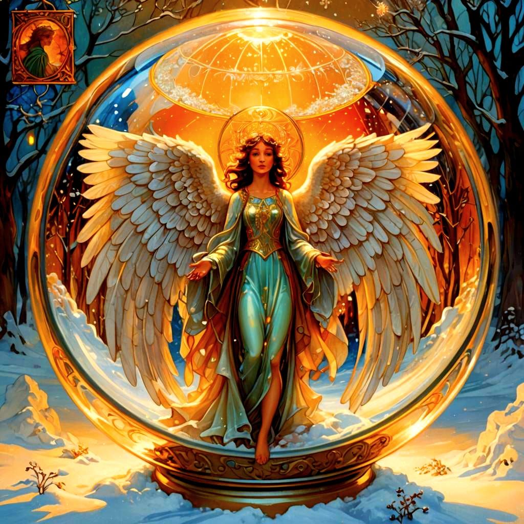 Angel in Snow Globe: Hyperdetailed Fantasy Portrait
