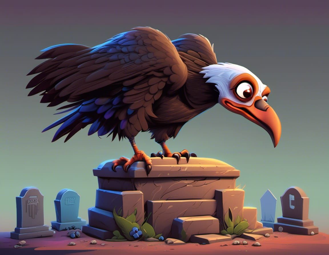 Cartoon Vulture Dances in Graveyard, Graffiti Art