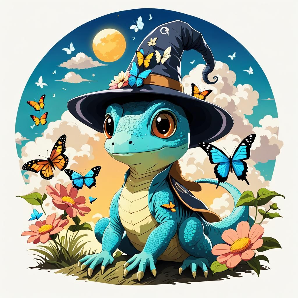 Cute Lizard Wizard in Anime Style