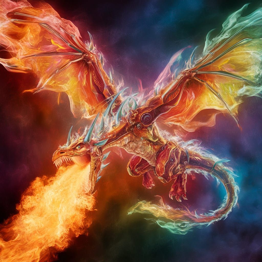 Fiery Dragon Made of Translucent Flames