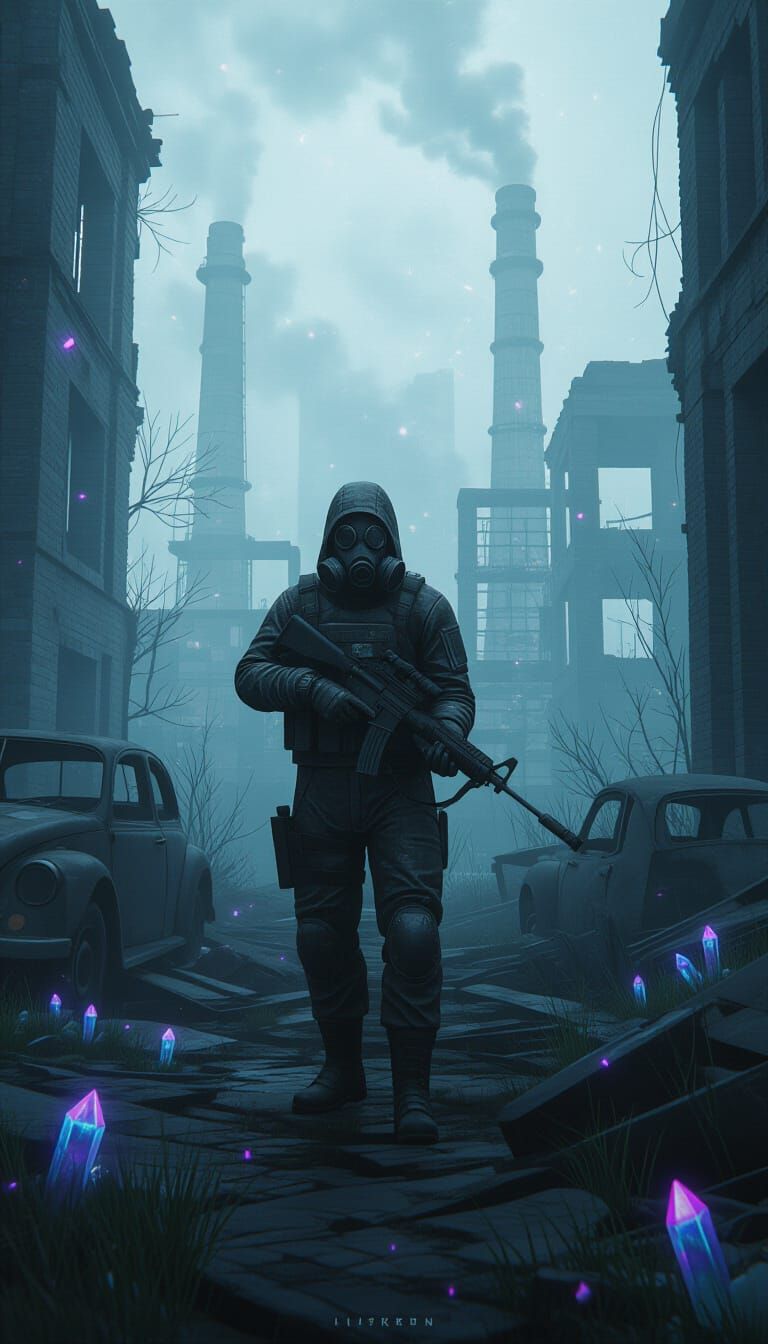 Lone Stalker in Bioluminescent Ruins