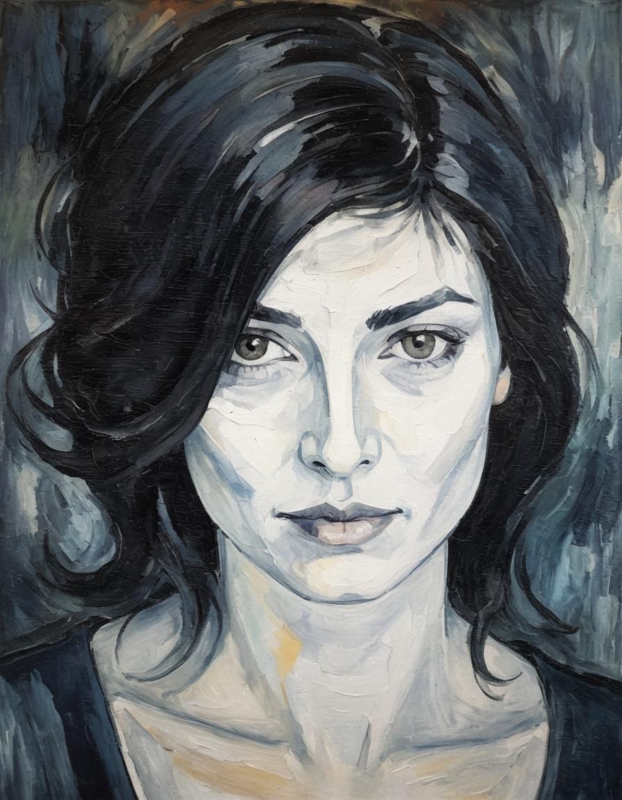 Expressionist Portrait of a Serene Woman in Vibrant Colors