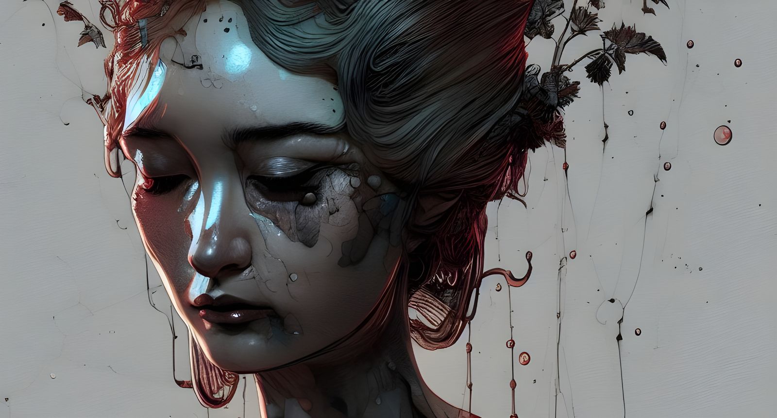 Tragic Portrait of a Woman Dissolving in Watercolor