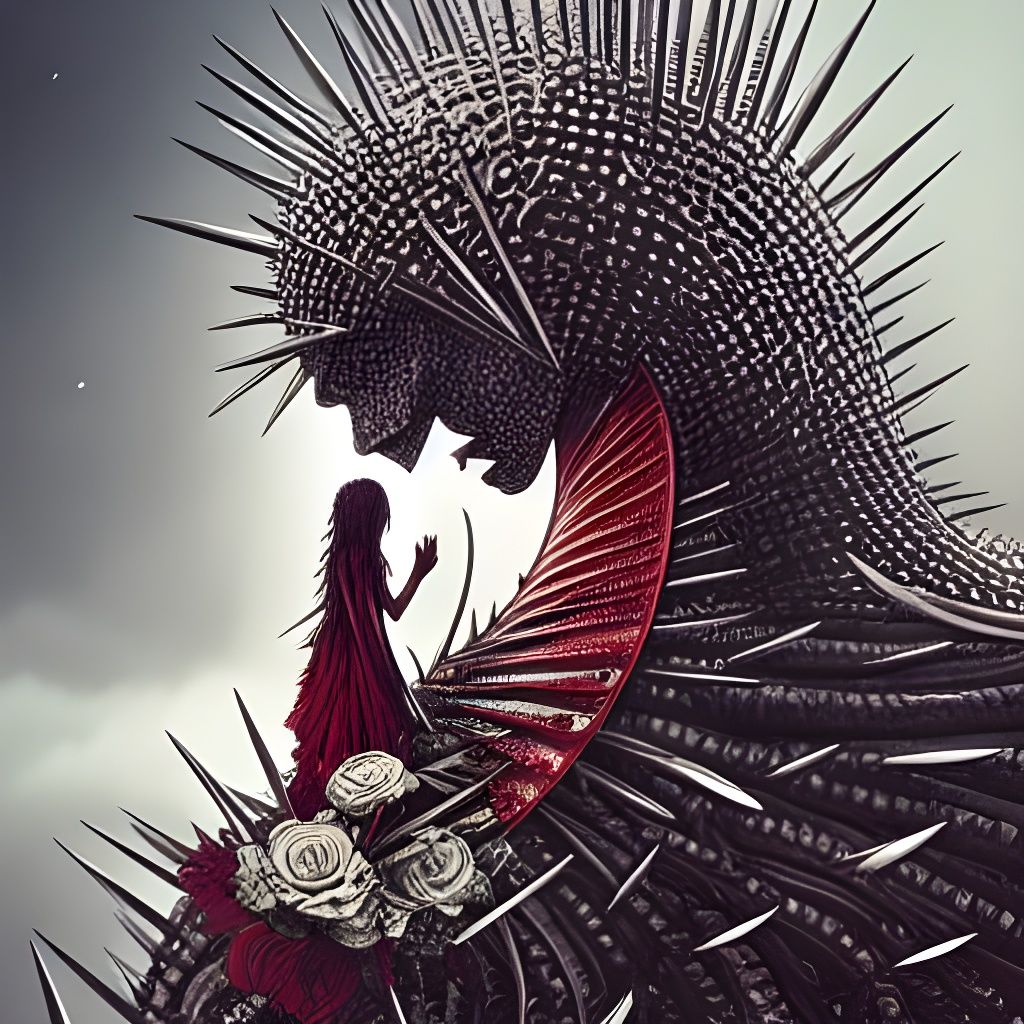 Bleeding Goddess Pierced by Spikes: Digital Illustration
