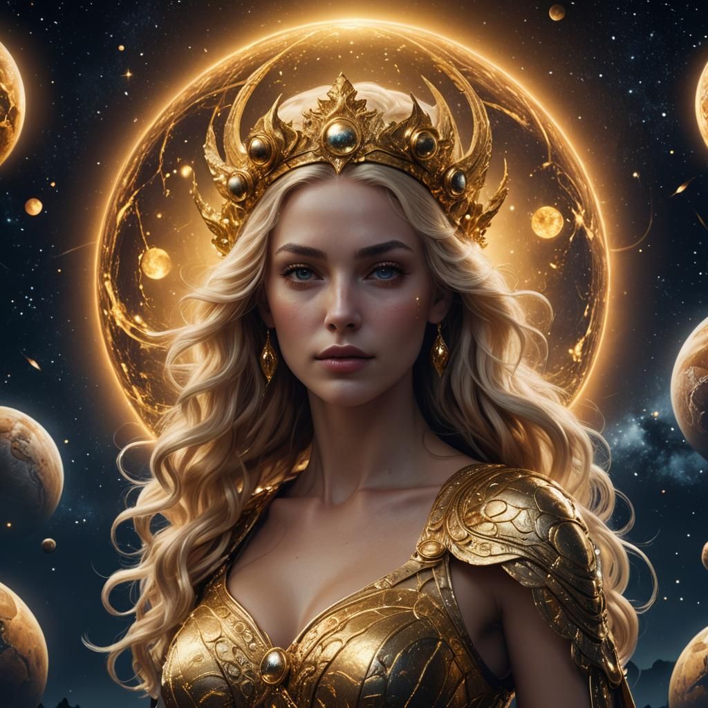 Goddess Portrait with Planet Venus, Digital Art