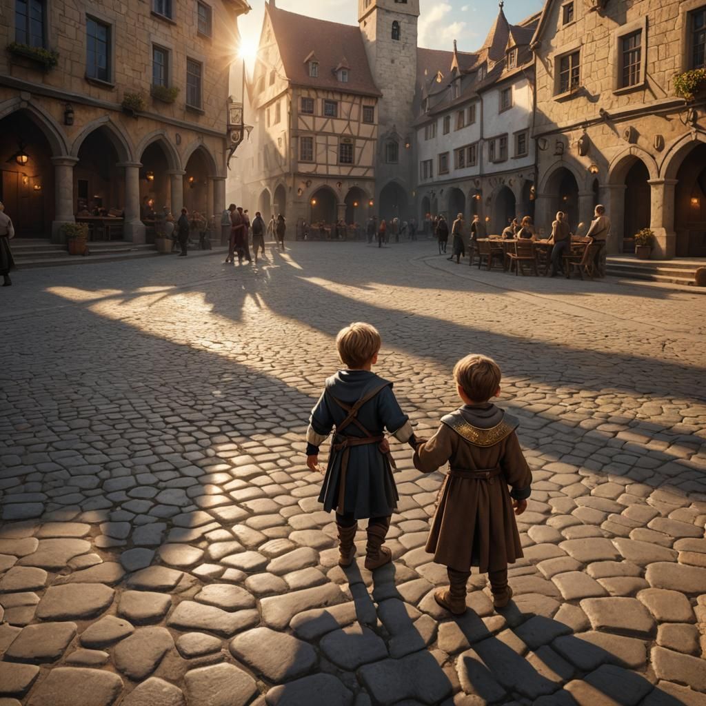 Medieval Toddler in Fantasy Town Square