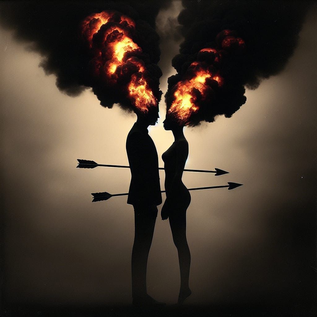 Silhouetted Figures in Tragic Embrace: Eerie Gothic Art