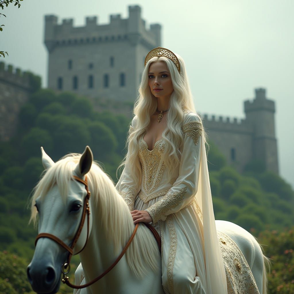 Regal Welsh Celtic Woman Rides Majestically Amidst Ancient C...