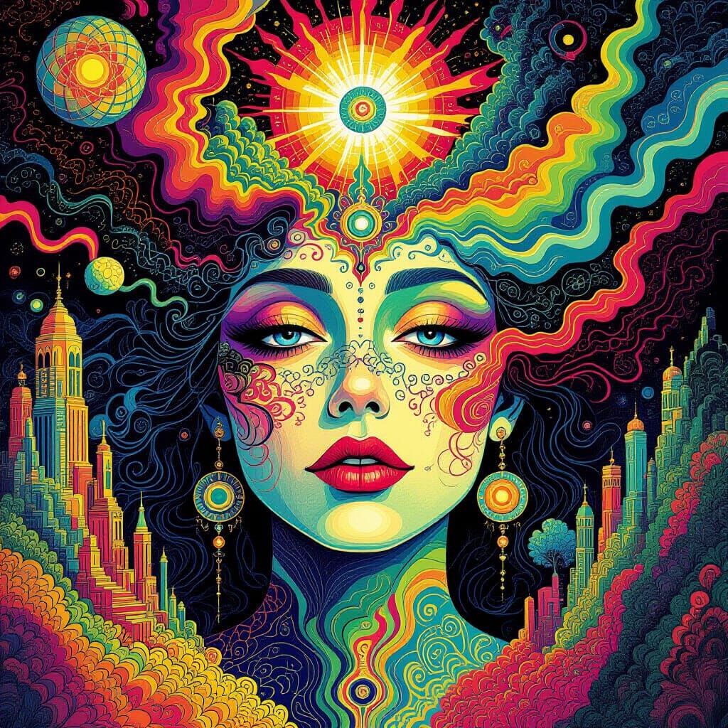 Mystical Realms: A Psychedelic Pen Illustration
