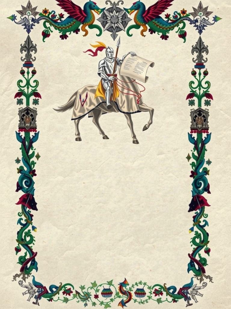 Medieval Knight in Shining Armor Rides into Bustling Town Sq...