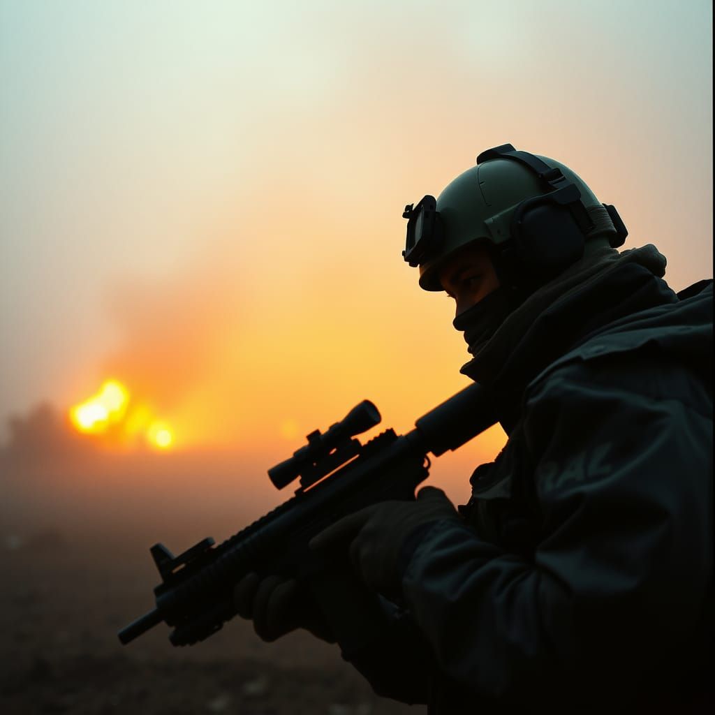 Intense Battlefield Scene with Cinematic Lighting