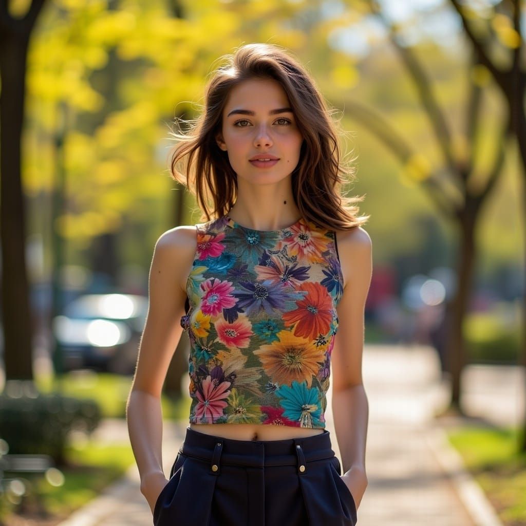 Young Woman Strolls Through Central Park on a Spring Morning