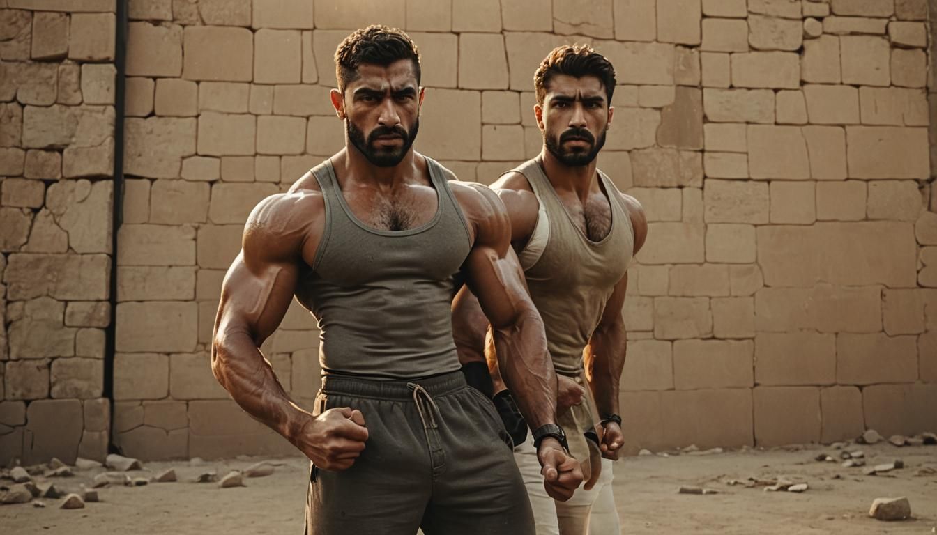 Dramatic Bodybuilder Physique in Golden Hour Glow