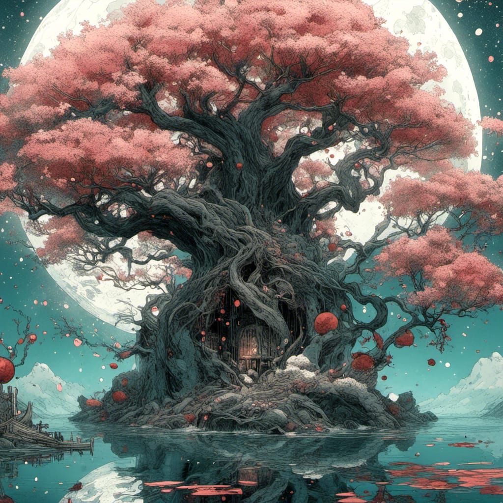 Floating Island Sakura Tree Fantasy Concept Art
