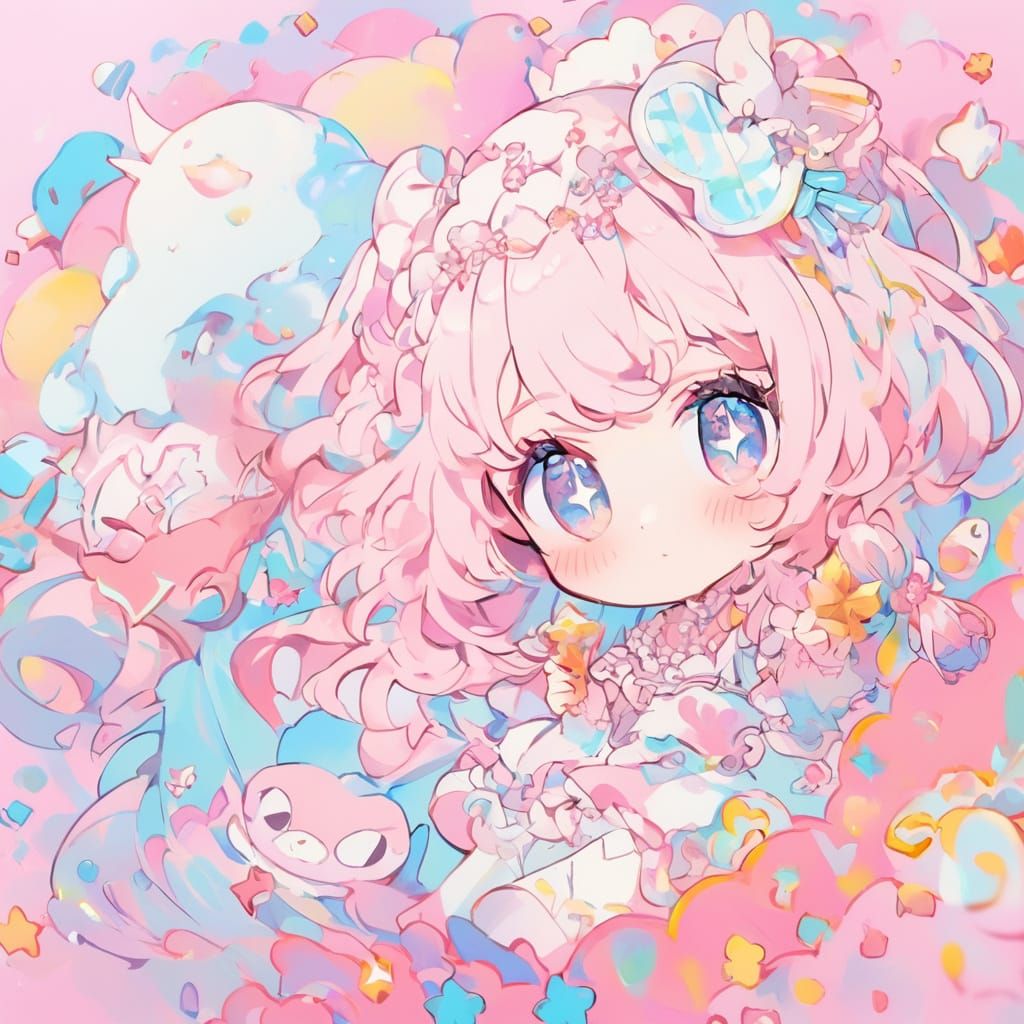 Whimsical Anime Girl in Pastel Colors