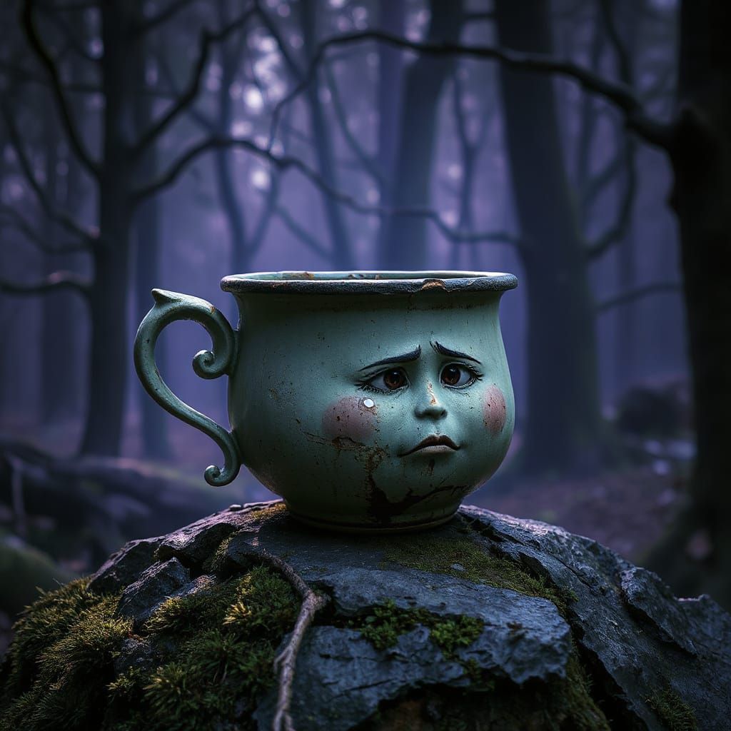 Melancholy Teacup in Twilight Forest