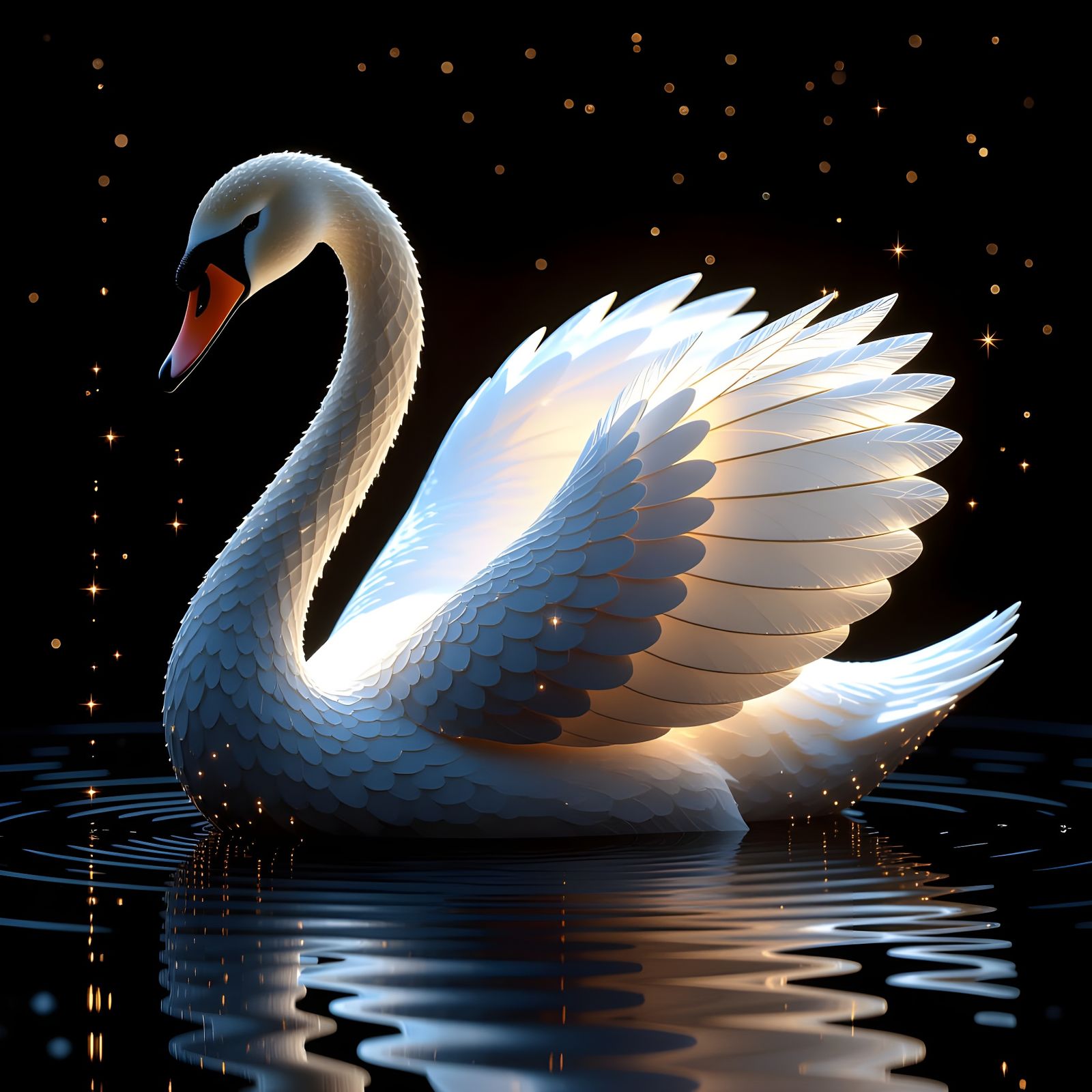 Magical Spiderweb Swan Formed from Dewdrops