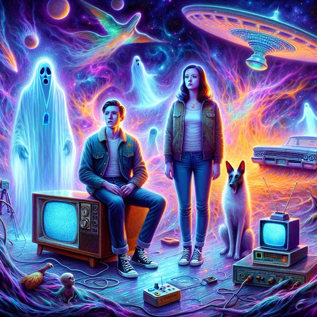 Ghost Hunters on Fantasy Planet in Hyperrealistic Splash Art