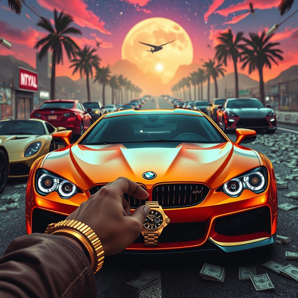 Psychedelic Surreal Image of Wealth and Luxury