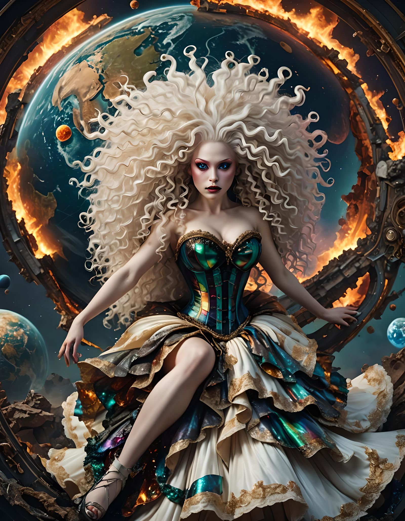 Earth Cross Section with Woman, Digital Matte Painting