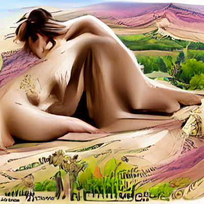Nude Woman in Colorful Landscape