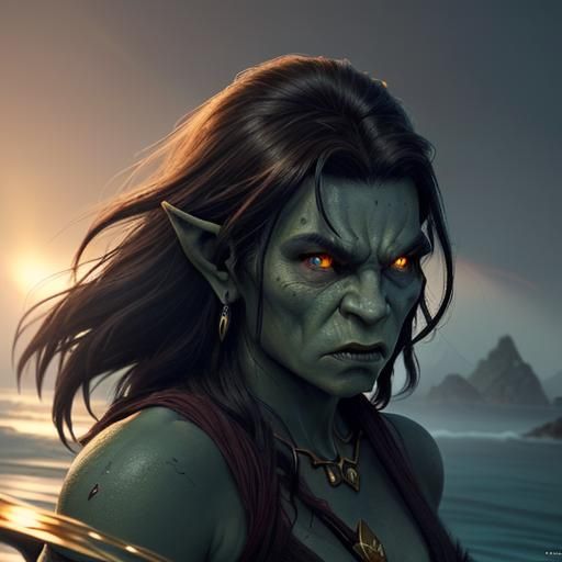 Half-Orc Fighter in Dynamic Anime Style