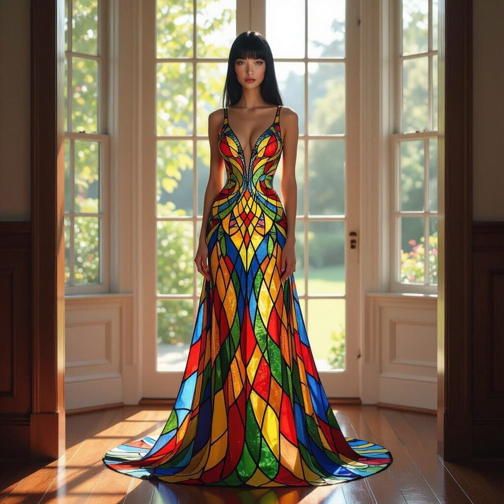Sparkling Stained-Glass Dress Glows in Vibrant Light