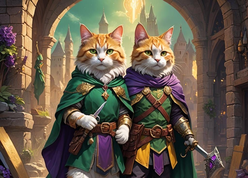 Young Fluffy Cat Barbarian with Sword, Fantasy Art