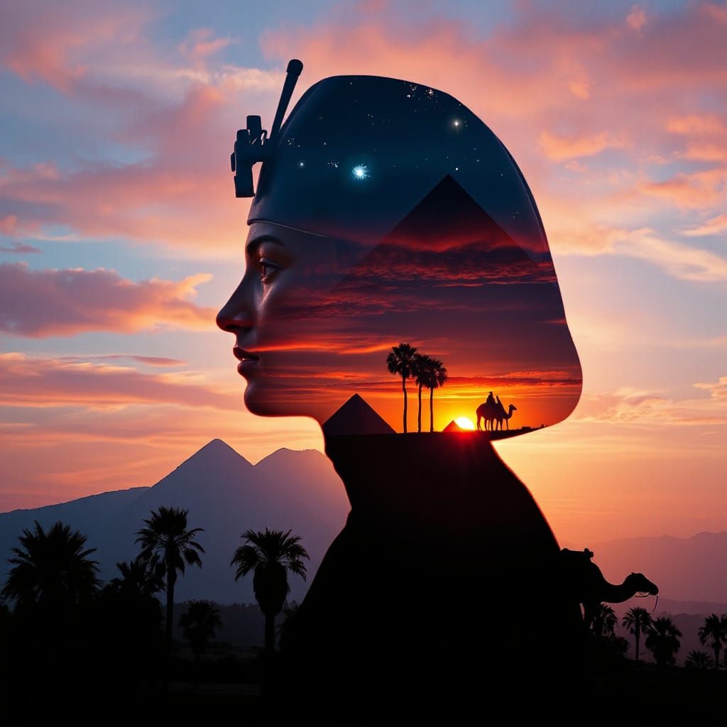 Egyptian Pharaoh Portrait with Mystical Landscape
